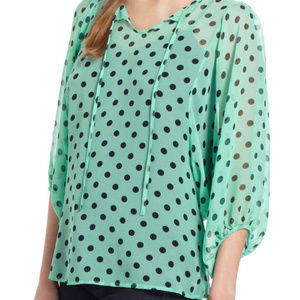 Anthropologie Spotted Peasant Blouse Polka Dot Sheer Top By Karen Walker Size 4
